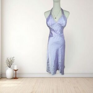 Y2K vintage lavender satin halter dress fairy prom coquette silky midi